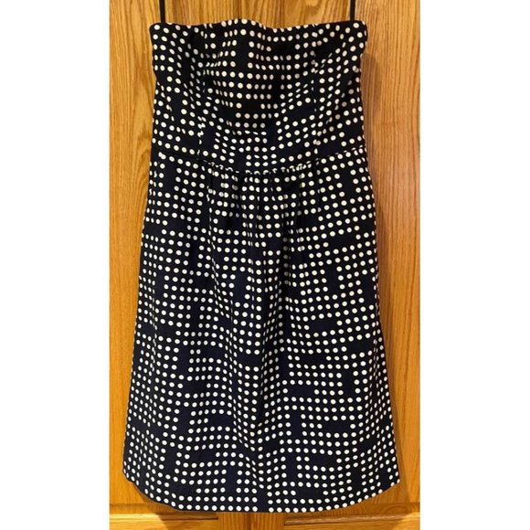 GAP Strapless Lined‎ Cotton/Linen Navy Blue & White Polka Dot Mini Dress Size 0 - Picture 4 of 9